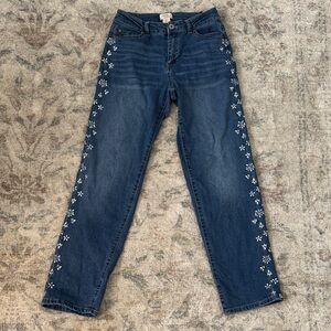 Camila Coelho Bedazzled Rhinestone Jeans Floral Size 2